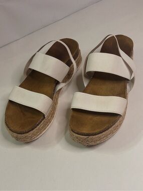 Kahulua -Kahulouis White Espadrille Platform Sandals Elastic Straps - Women's 7